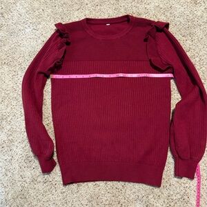 Women's Size S Ruffled Burgundy Sweater